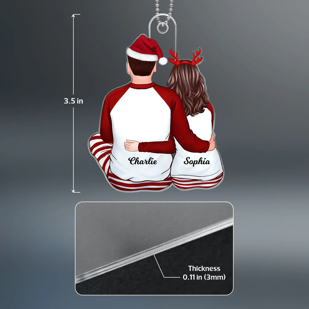 Back View Couple Hugging Sitting Christmas Gift For Him For Her Personalized Acrylic Ornament - Image 4