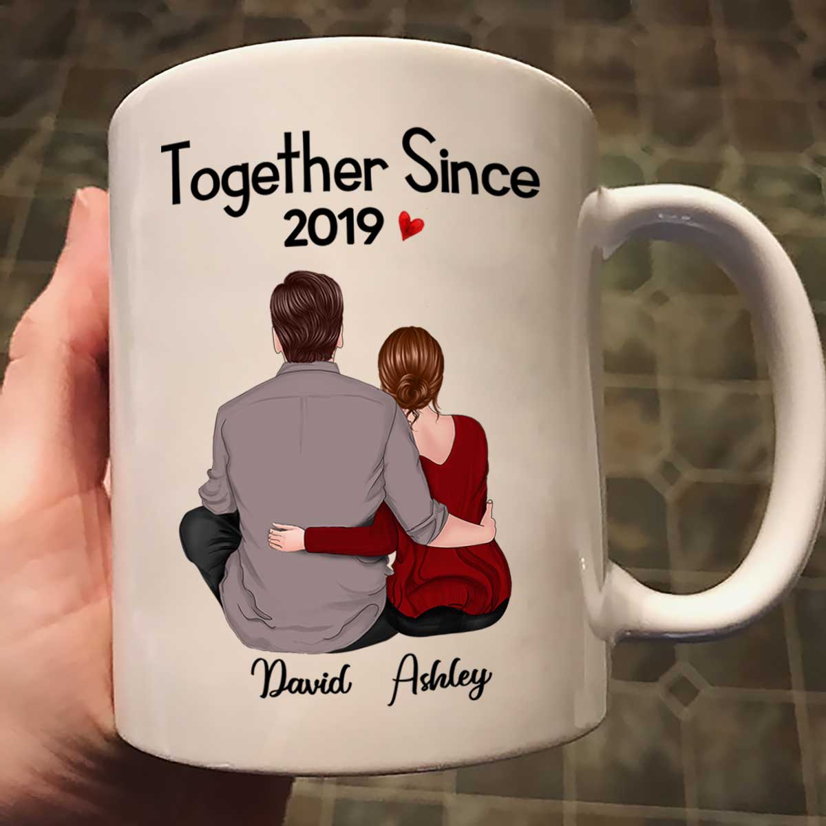 Back View Couple Sitting Anniversary Gift For Him Gift For Her Personalized Mug - Image 2