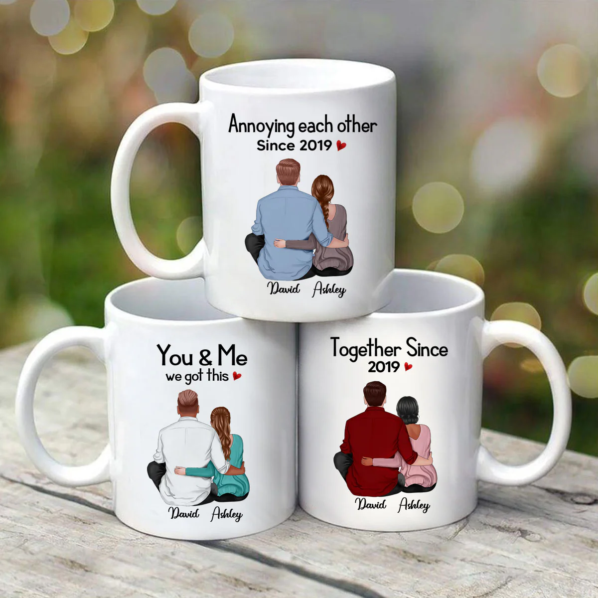 Back View Couple Sitting Anniversary Gift For Him Gift For Her Personalized Mug - Image 3