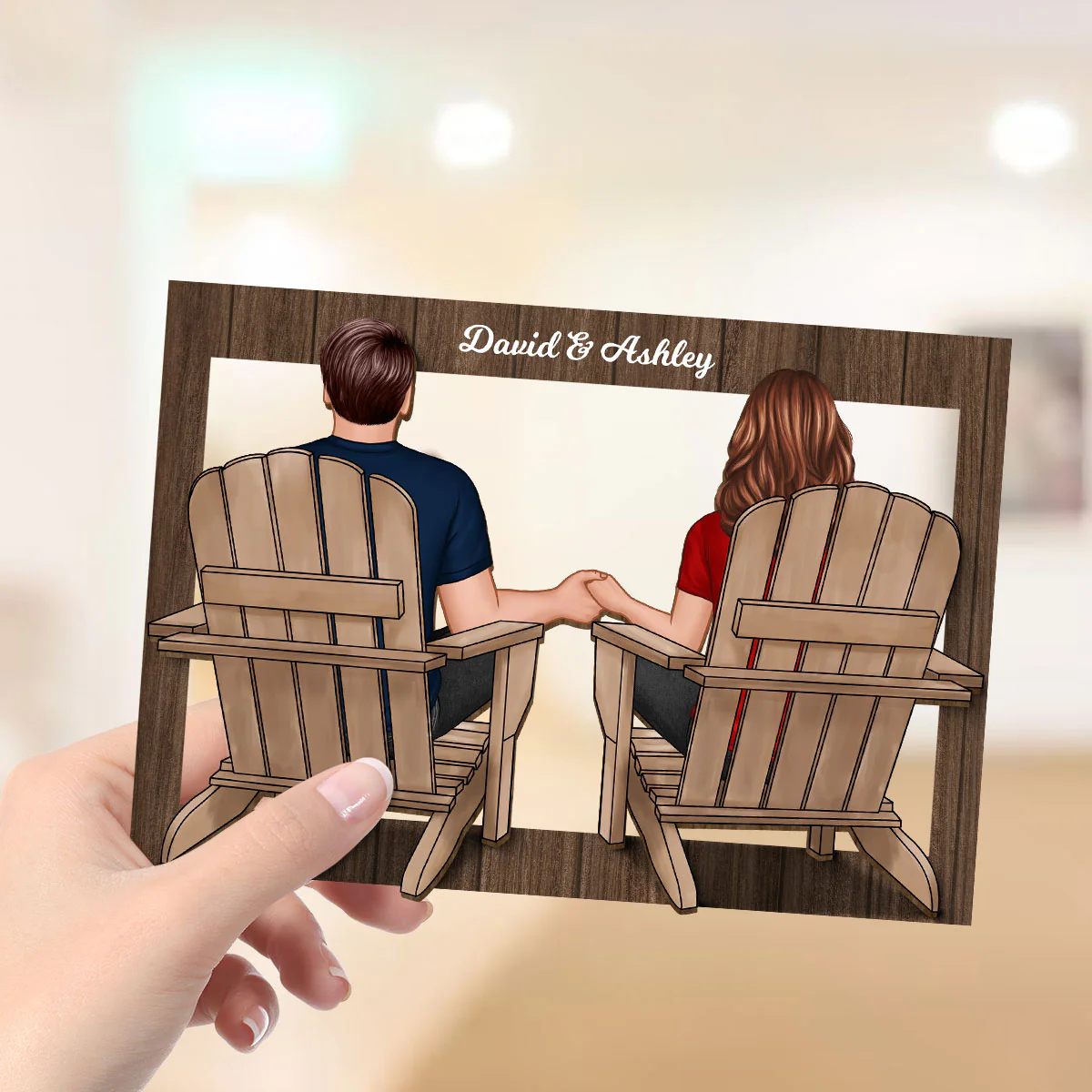 Back View Couple Sitting Beach Frame Personalized 2-Layer Wooden Plaque - Image 4