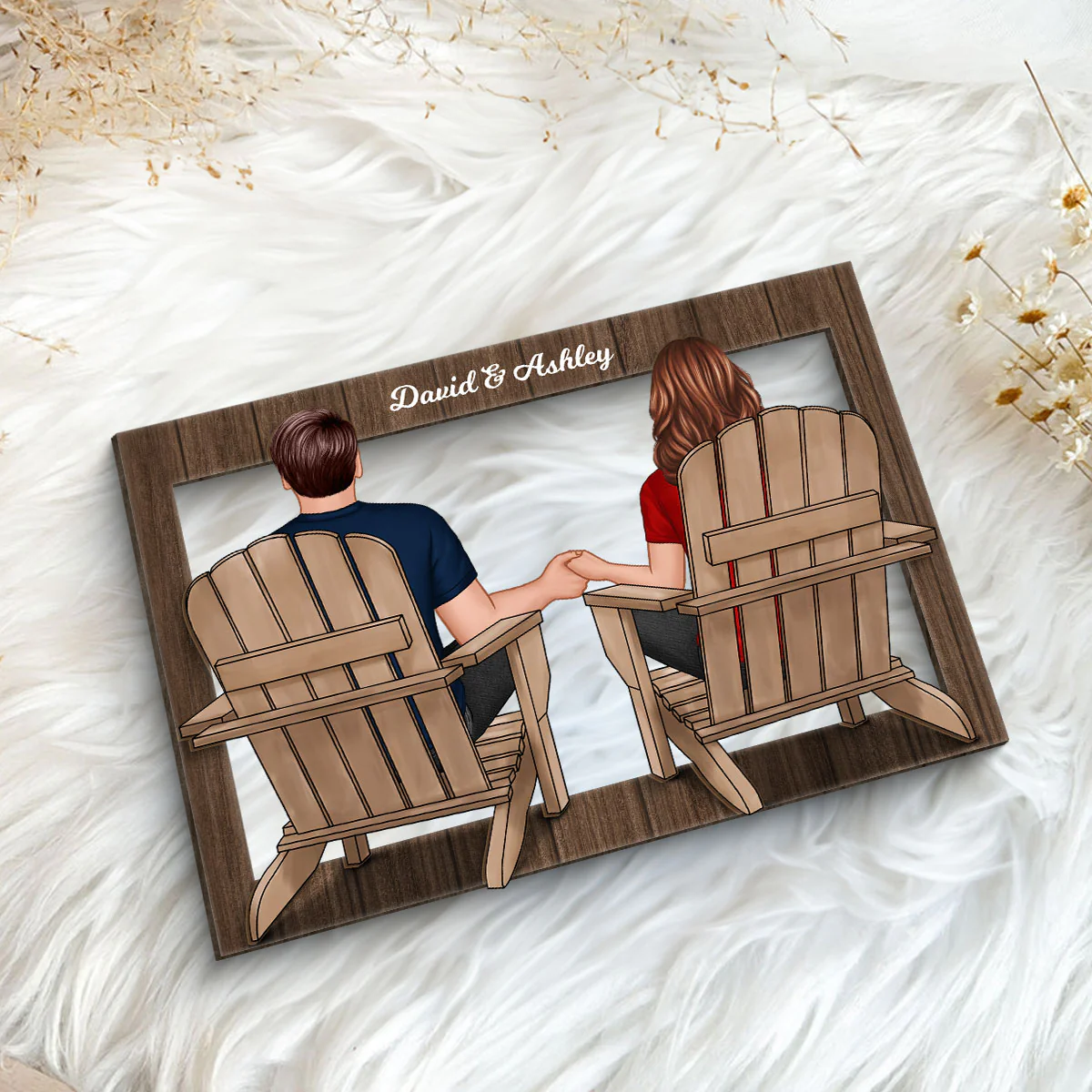 Back View Couple Sitting Beach Frame Personalized 2-Layer Wooden Plaque - Image 5