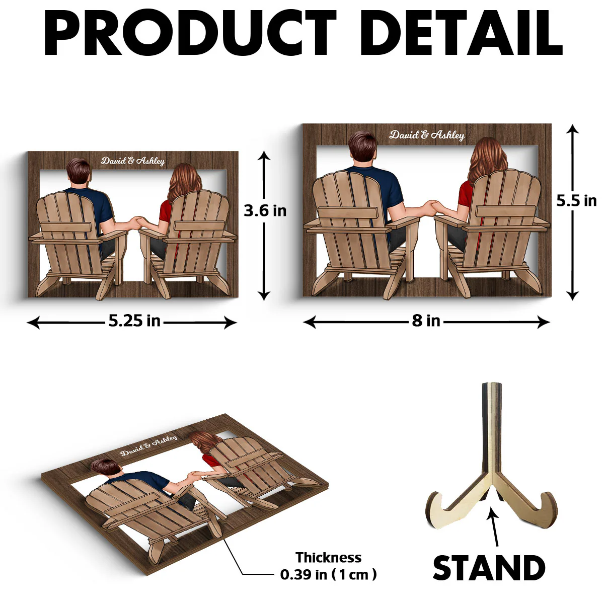 Back View Couple Sitting Beach Frame Personalized 2-Layer Wooden Plaque - Image 6