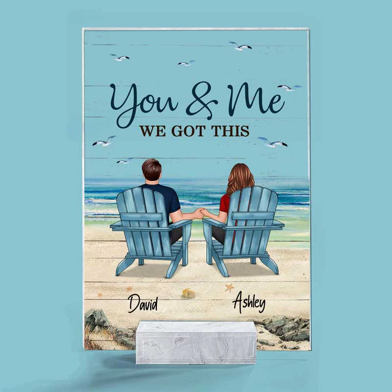 Back View Couple Sitting Beach Landscape Personalized Acrylic Plaque - Image 2