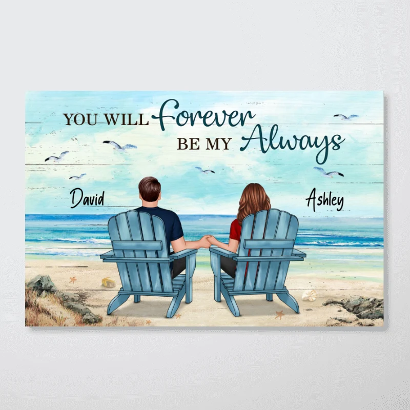 Back View Couple Sitting Beach Landscape Personalized Horizontal Poster - Image 3