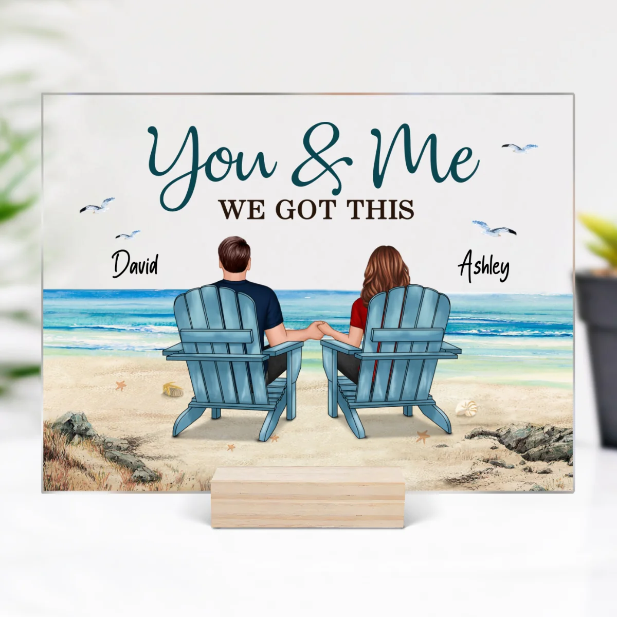 Back View Couple Sitting Beach Landscape Personalized Acrylic Plaque - Image 7