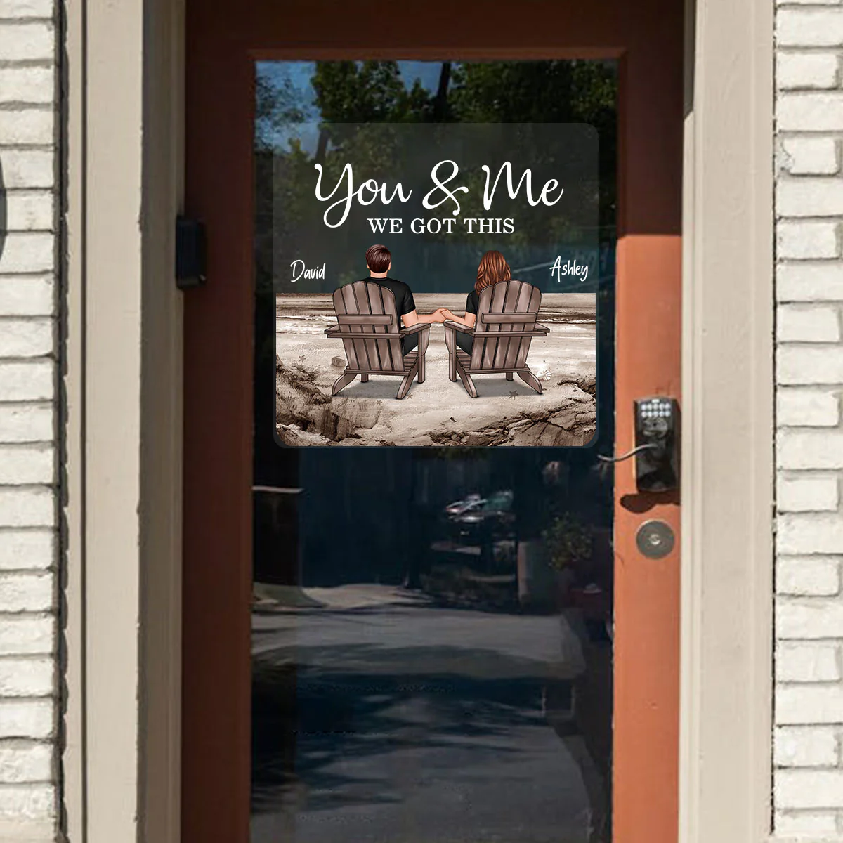 Back View Couple Sitting Beach Landscape Personalized Decal - Image 4