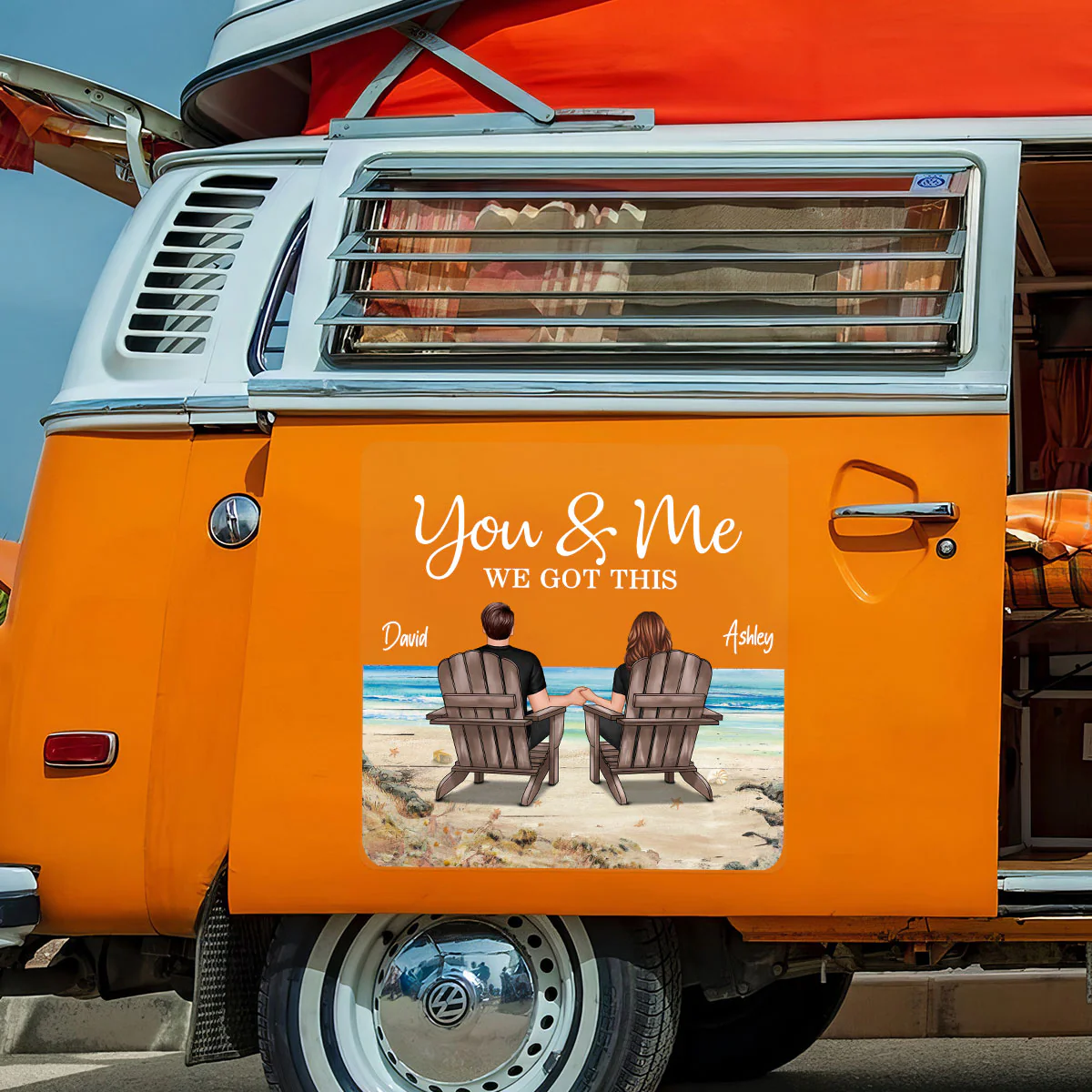 Back View Couple Sitting Beach Landscape Personalized Decal - Image 5