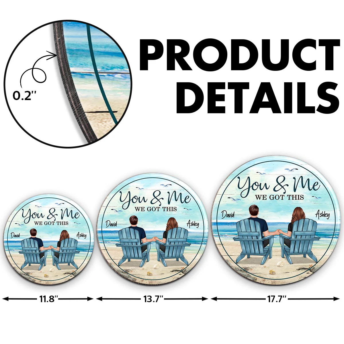 Back View Couple Sitting Beach Landscape Personalized Wood Sign - Image 6