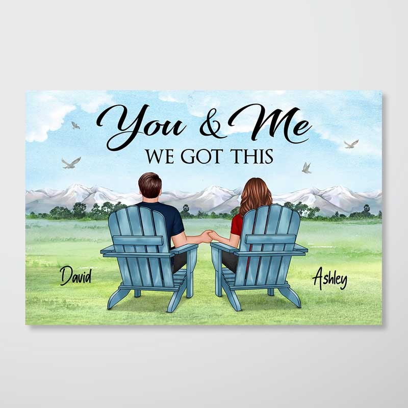 Back View Couple Sitting Mountain View Personalized Horizontal Poster