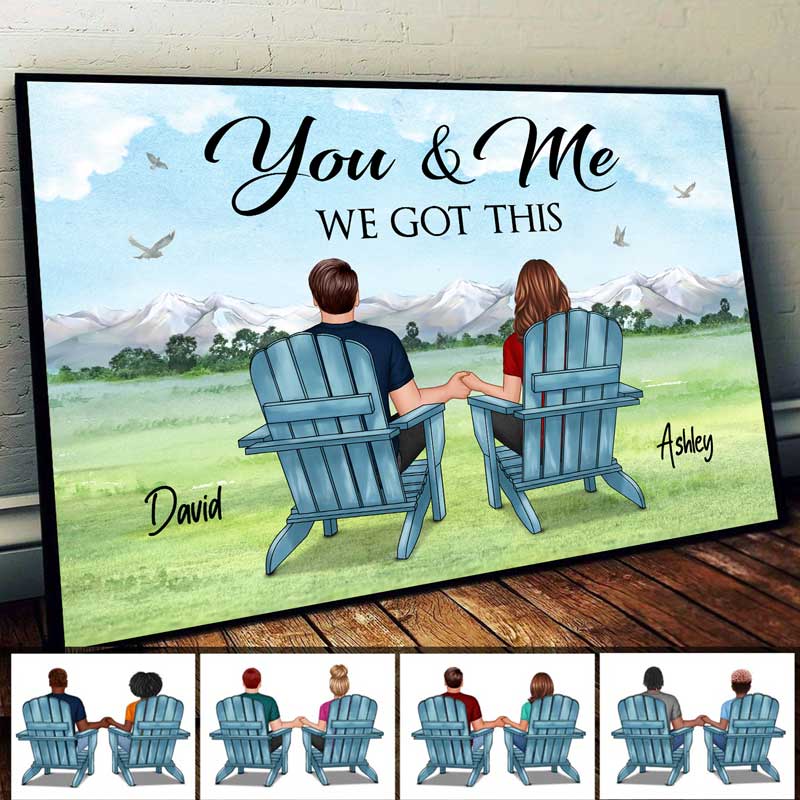 Back View Couple Sitting Mountain View Personalized Horizontal Poster - Image 2