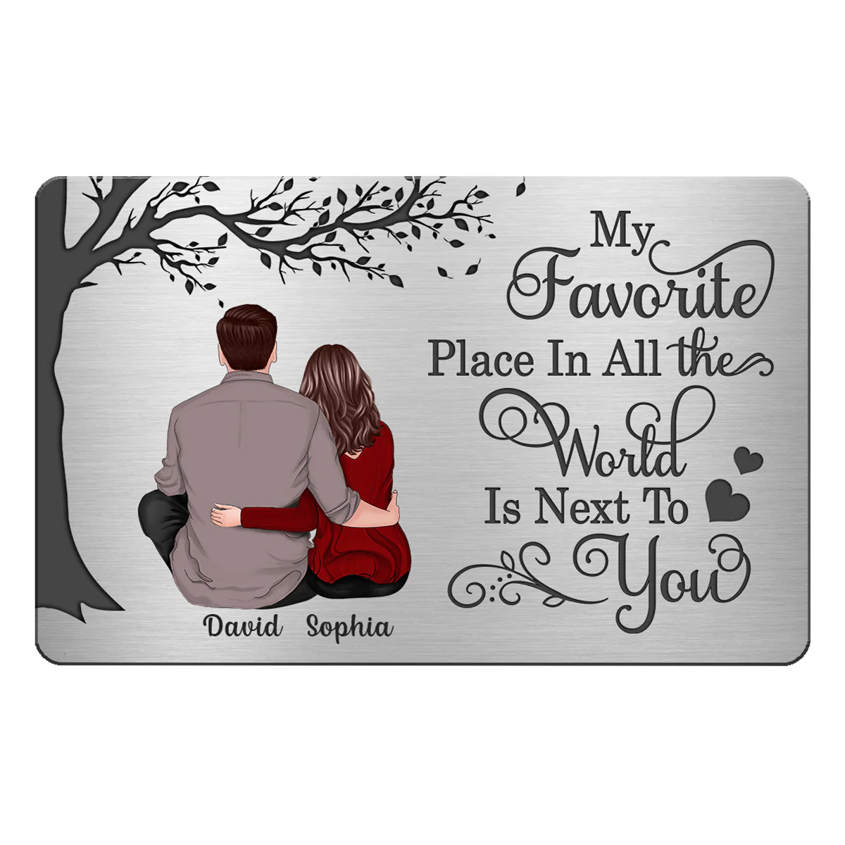 Back View Couple Sitting My Favorite Place In All The World Is Next To You Personalized Metal Wallet Card - Image 2