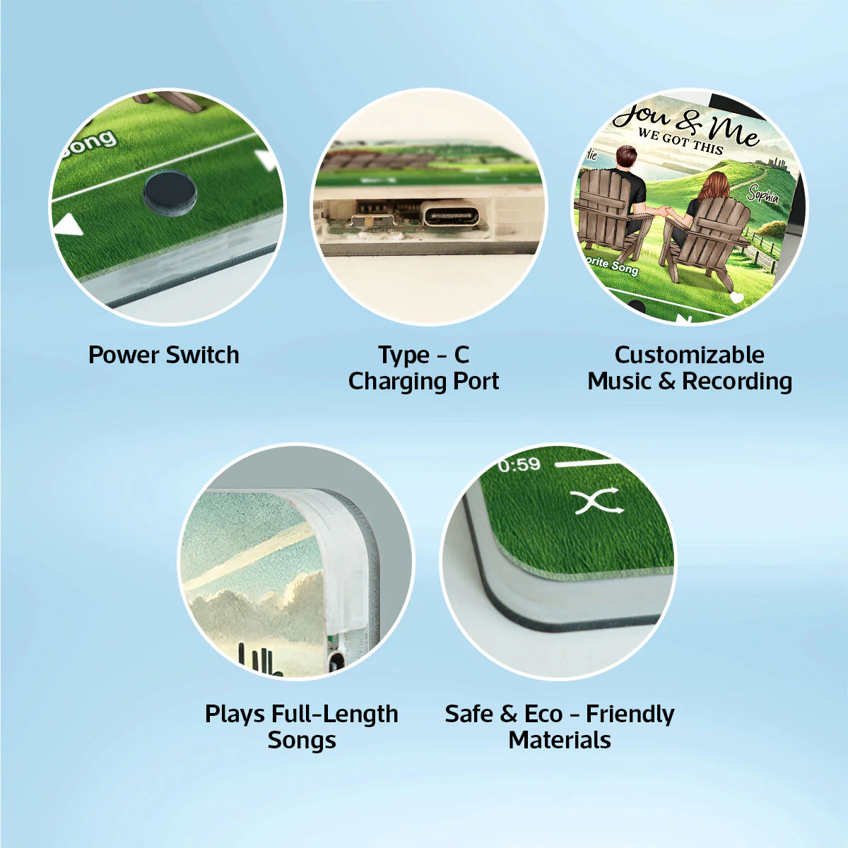 Back View Couple Sitting On Grass Hill Personalized Music Fridge Magnet, Heartfelt Gift For Couple, For Him, For Her - Image 9