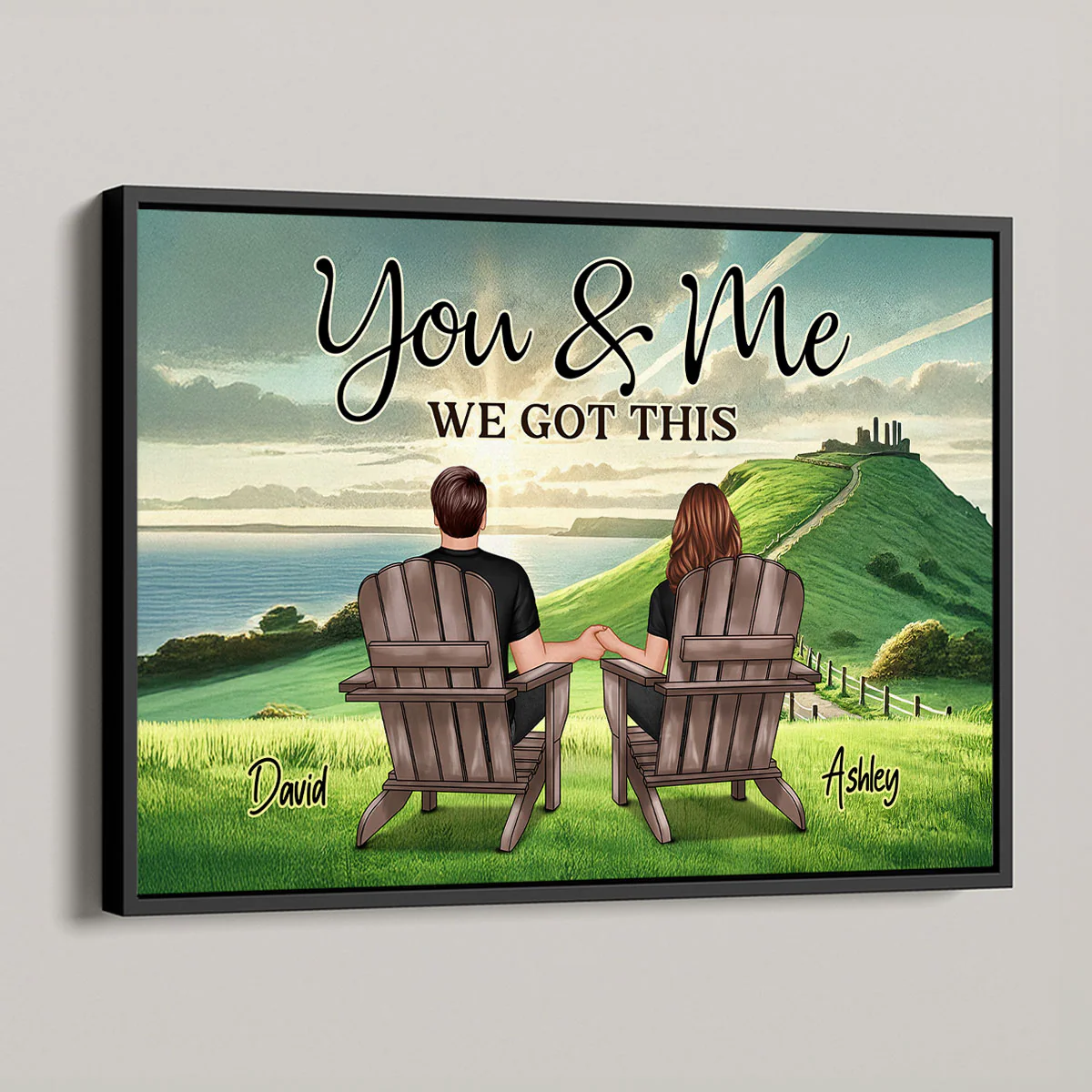 Back View Couple Sitting On Grass Hill Personalized Poster, Heartfelt Gift For Couple, For Him, For Her - Image 3