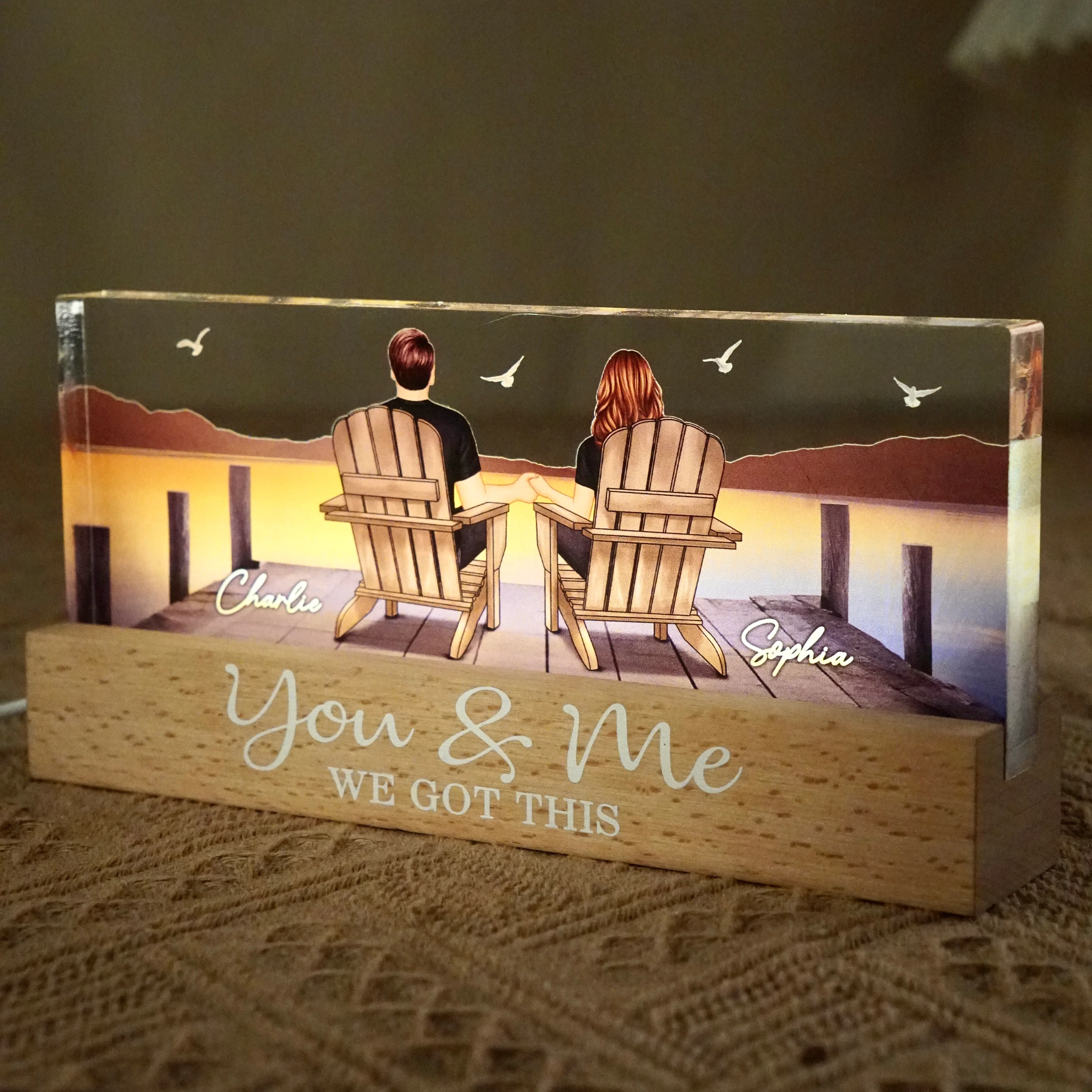 Couple Sitting On The Bridge, Lake Dock Personalized Acrylic Block LED Night Light, Heartfelt 2025 Gift For Couple, For Her, Girlfriend, Wife - Image 3