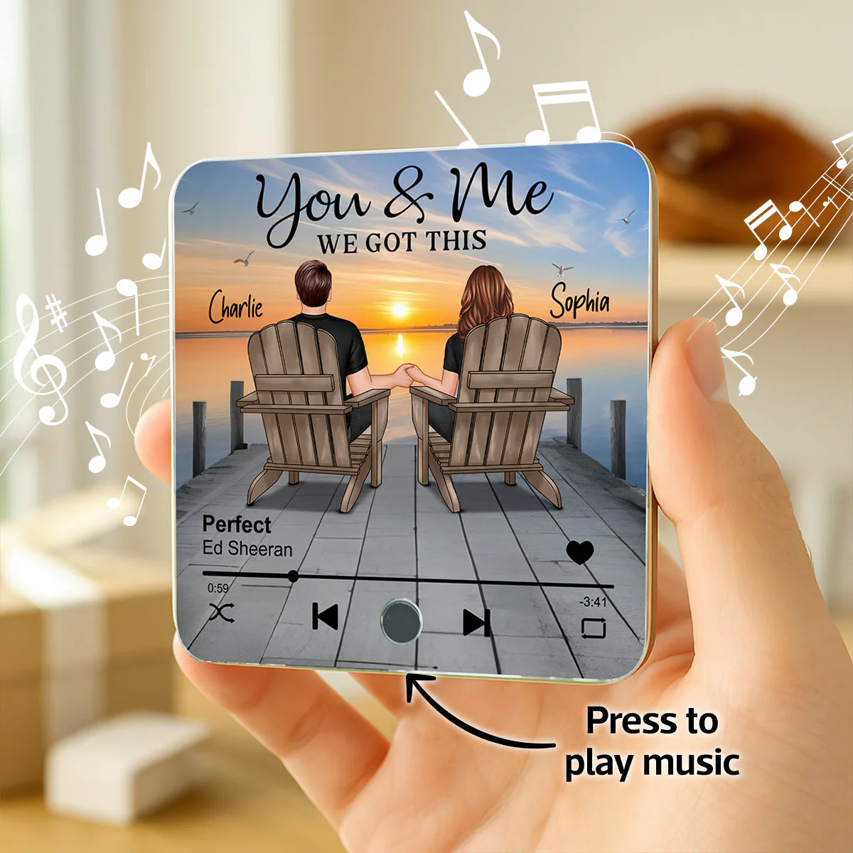 Eternal Love Couple Sitting On The Lake Dock - Personalized Music Fridge Magnet - Heartfelt Gift For Couple, For Him, For Her, Husband, Wife - Image 4