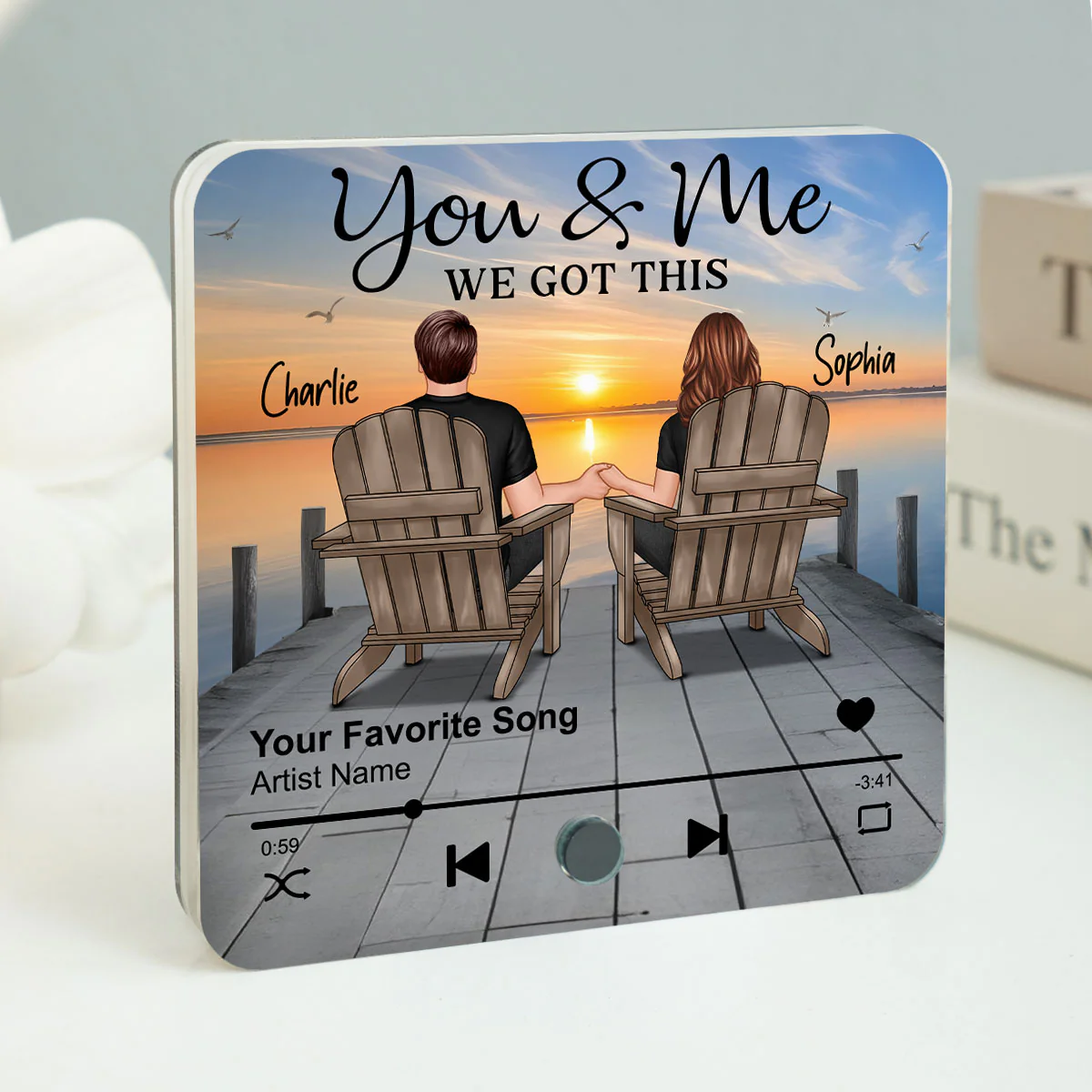Eternal Love Couple Sitting On The Lake Dock - Personalized Music Fridge Magnet - Heartfelt Gift For Couple, For Him, For Her, Husband, Wife - Image 5