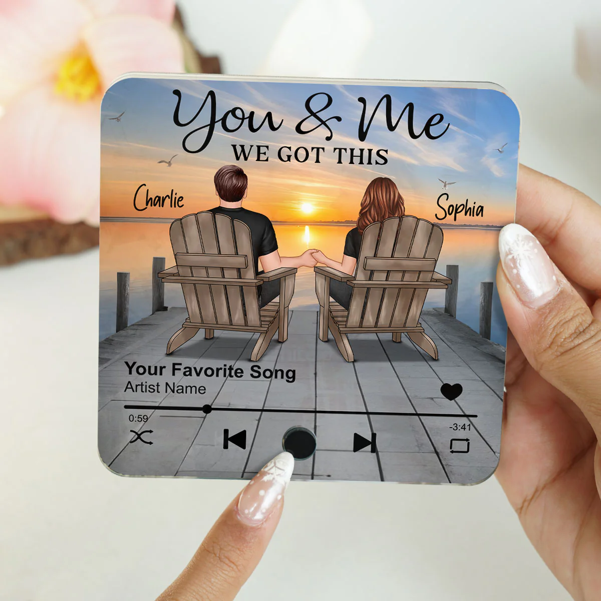 Eternal Love Couple Sitting On The Lake Dock - Personalized Music Fridge Magnet - Heartfelt Gift For Couple, For Him, For Her, Husband, Wife - Image 6