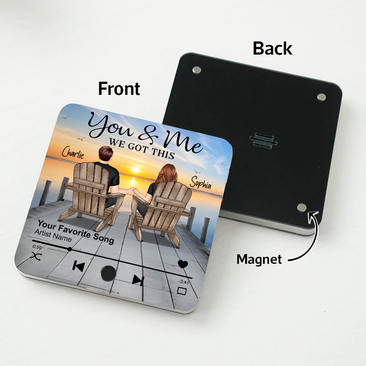 Eternal Love Couple Sitting On The Lake Dock - Personalized Music Fridge Magnet - Heartfelt Gift For Couple, For Him, For Her, Husband, Wife - Image 7