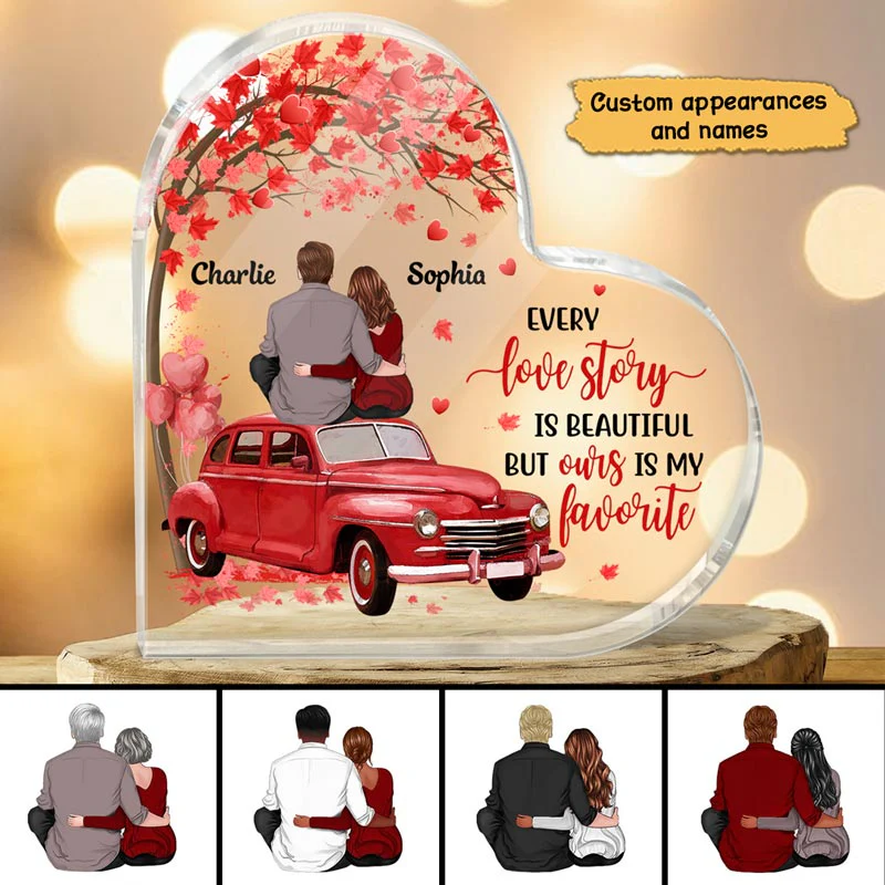 Back View Couple Sitting On Truck Valentine‘s Day Gift Personalized Heart Plaque - Image 2