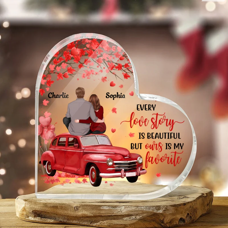 Back View Couple Sitting On Truck Valentine‘s Day Gift Personalized Heart Plaque - Image 3