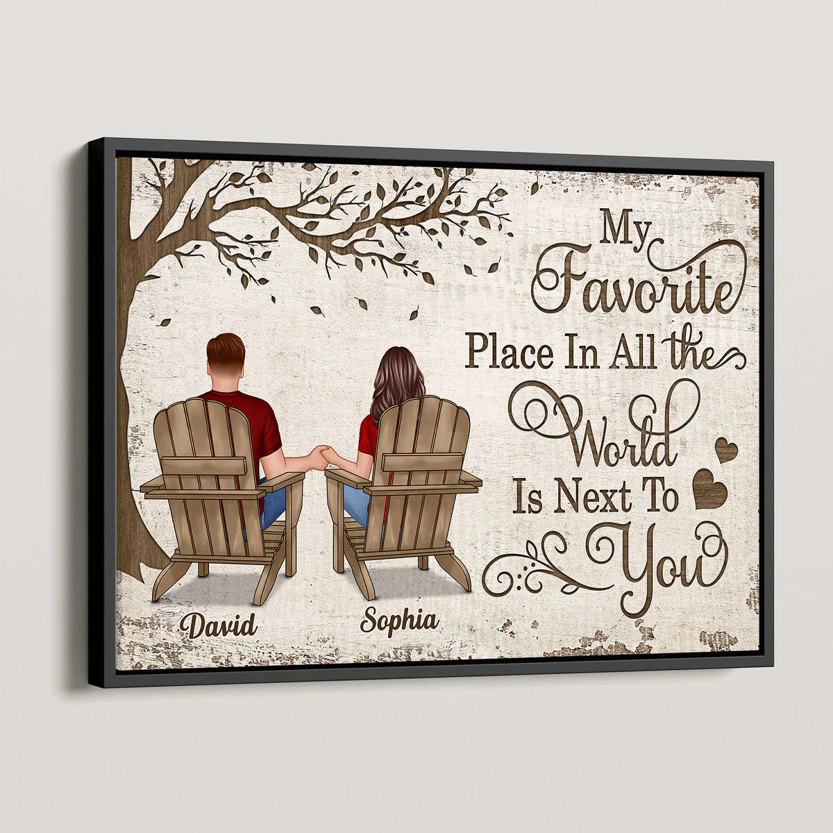 Back View Couple Sitting Under Tree - Personalized Poster - Anniversary Gift for Your Loved Ones - Image 3