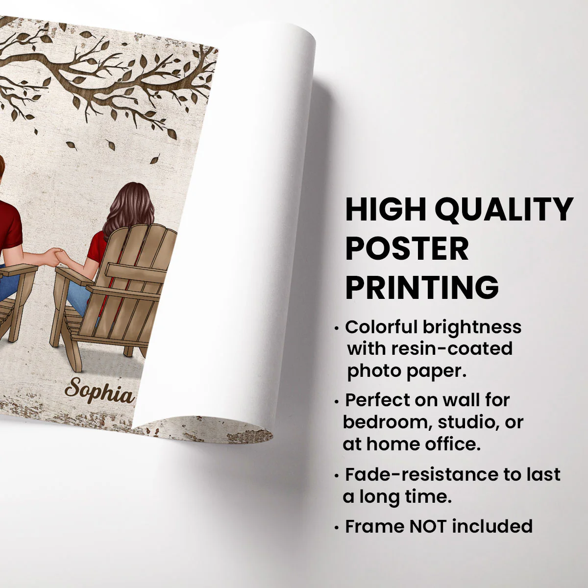 Back View Couple Sitting Under Tree - Personalized Poster - Anniversary Gift for Your Loved Ones - Image 4