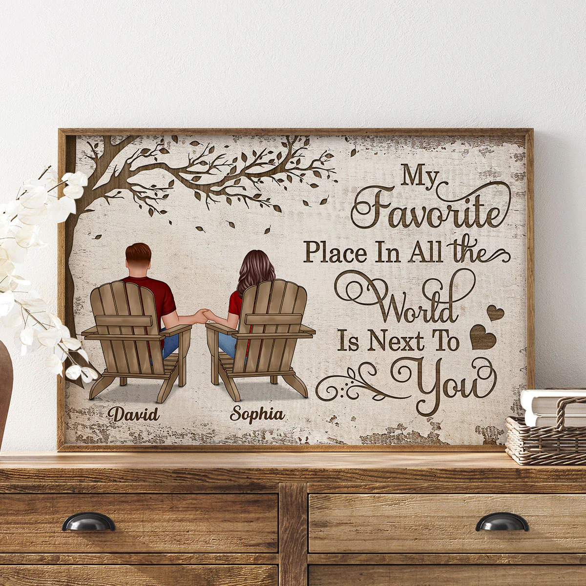 Back View Couple Sitting Under Tree - Personalized Poster - Anniversary Gift for Your Loved Ones - Image 5