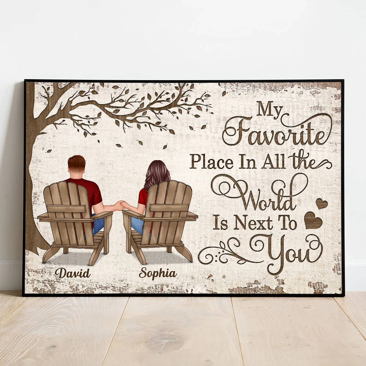 Back View Couple Sitting Under Tree - Personalized Poster - Anniversary Gift for Your Loved Ones - Image 6