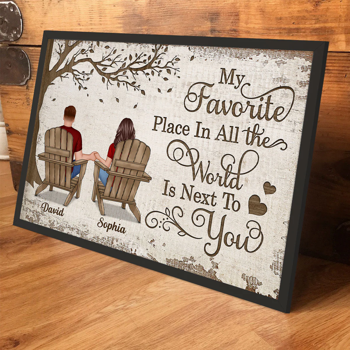 Back View Couple Sitting Under Tree - Personalized Poster - Anniversary Gift for Your Loved Ones - Image 7