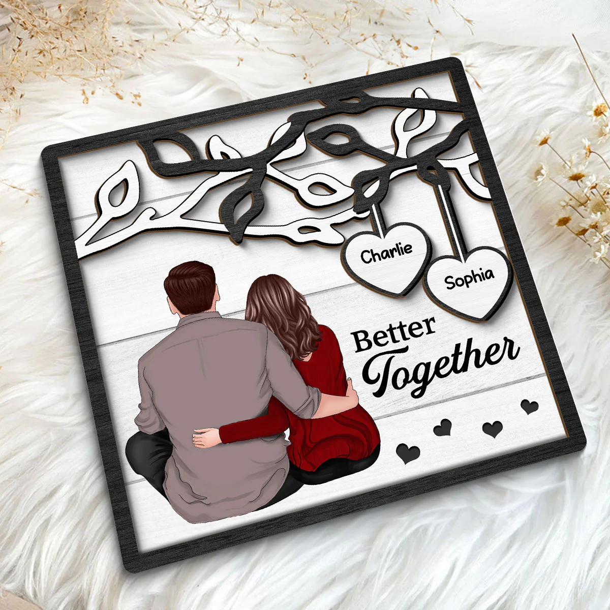 Back View Couple Sitting Under Tree Personalized 2-Layer Wooden Plaque - Image 8