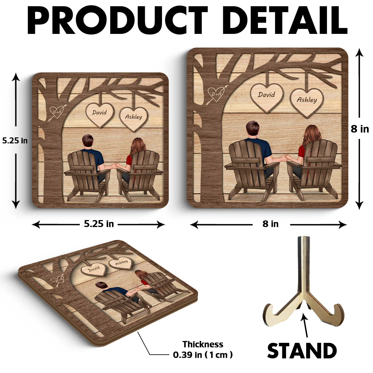 Back View Couple Sitting Under Tree Valentine‘s Gift For Him For Her Personalized 2-Layer Wooden Plaque - Image 6