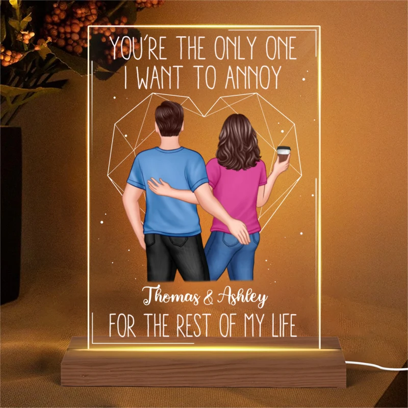 Back View Couple Touching The Only One Valentine‘s Day Anniversary Gift Personalized Rectangle Acrylic Plaque LED Lamp Night Light - Image 5