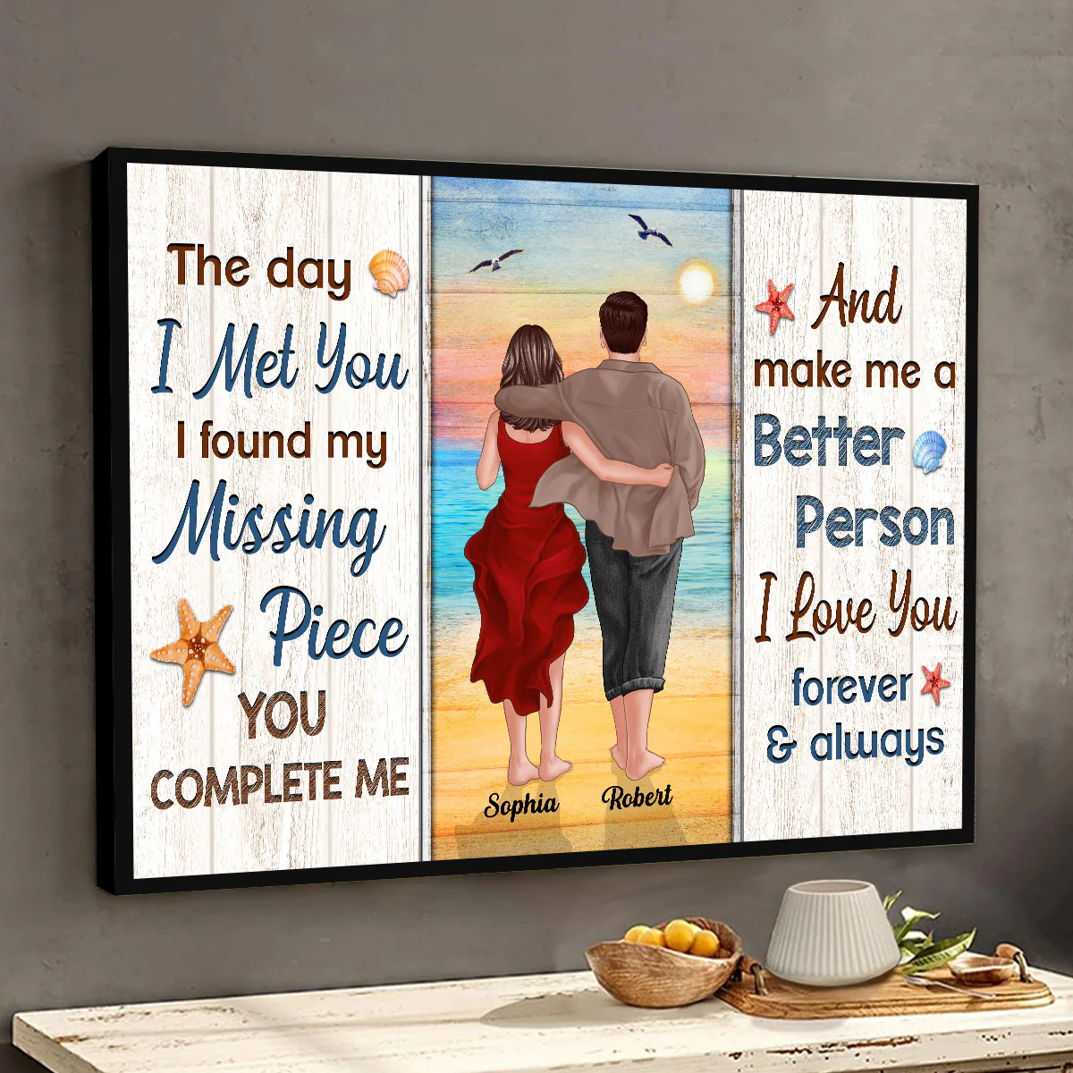 Back View Couple Walking On The Beach Found My Missing Piece Personalized Horizontal Poster - Image 2