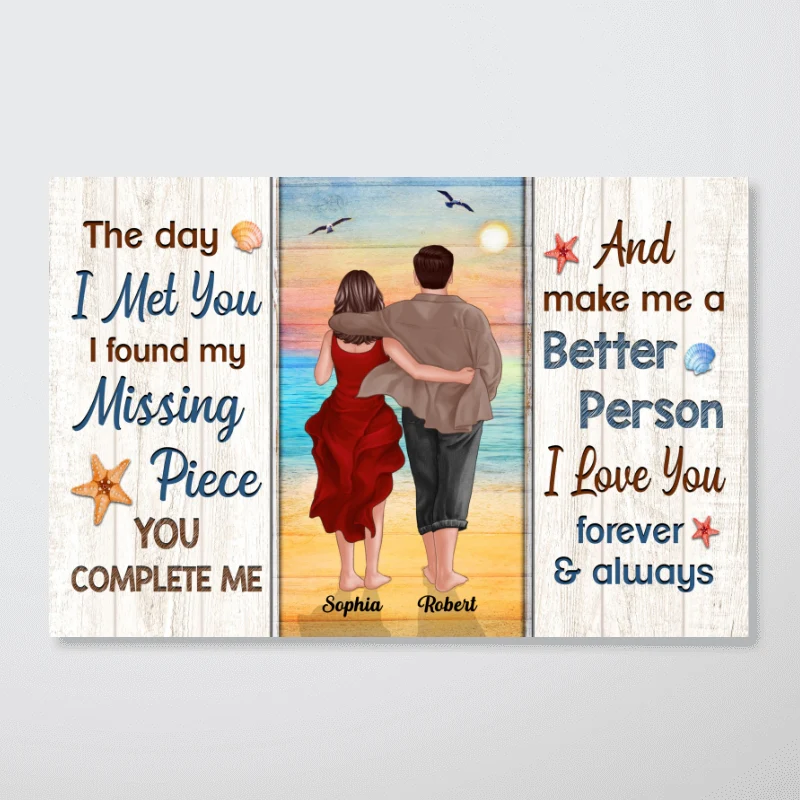 Back View Couple Walking On The Beach Found My Missing Piece Personalized Horizontal Poster - Image 4