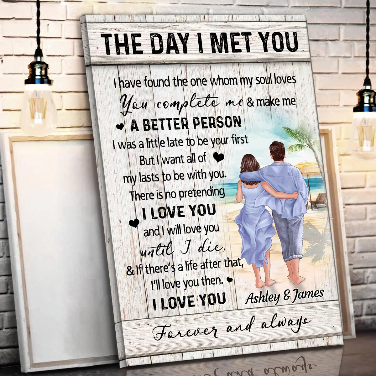 Back View Couple Walking On The Beach Landscape The Day I Met You Personalized Canvas Prints - Image 3