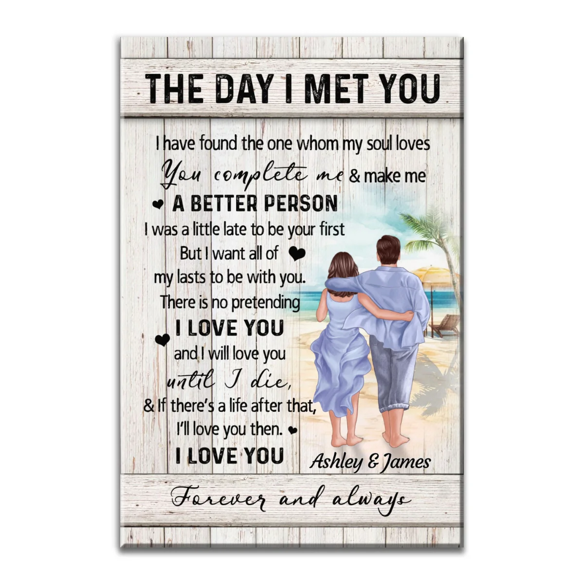 Back View Couple Walking On The Beach Landscape The Day I Met You Personalized Canvas Prints - Image 4