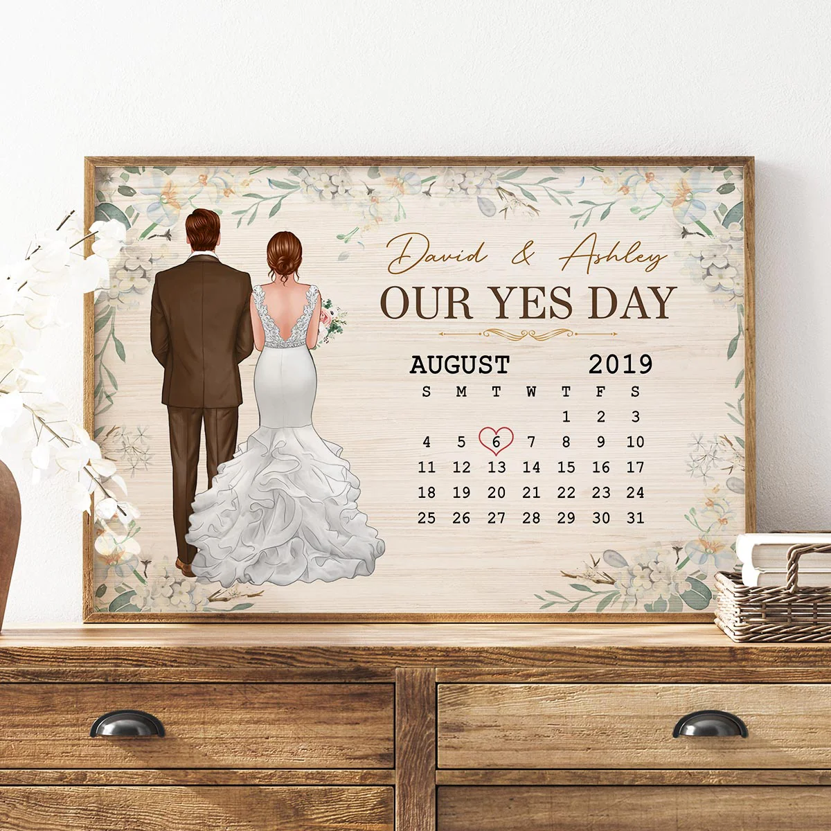 Back View Couple Wedding Anniversary Date Calendar Personalized Horizontal Poster - Image 2