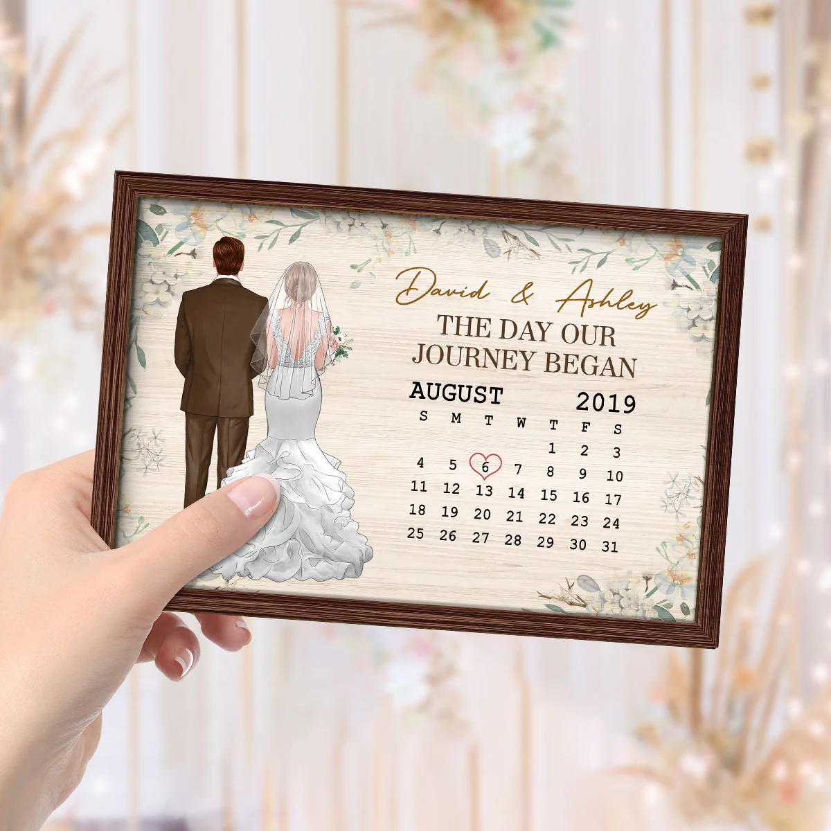 Back View Couple Wedding Anniversary Date Calendar Personalized 2-Layer Wooden Plaque - Image 4