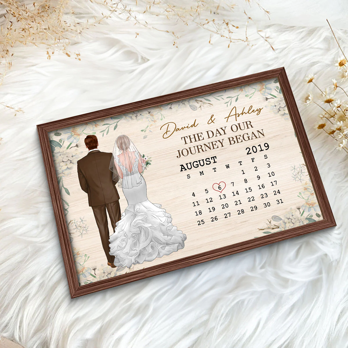 Back View Couple Wedding Anniversary Date Calendar Personalized 2-Layer Wooden Plaque - Image 5