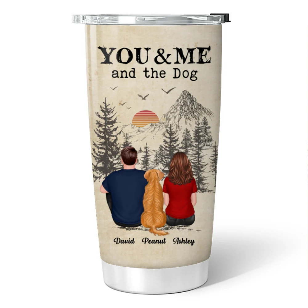 Back View Couple You Me And The Dogs Cats Vintage Sunset Personalized Tumbler - Image 5