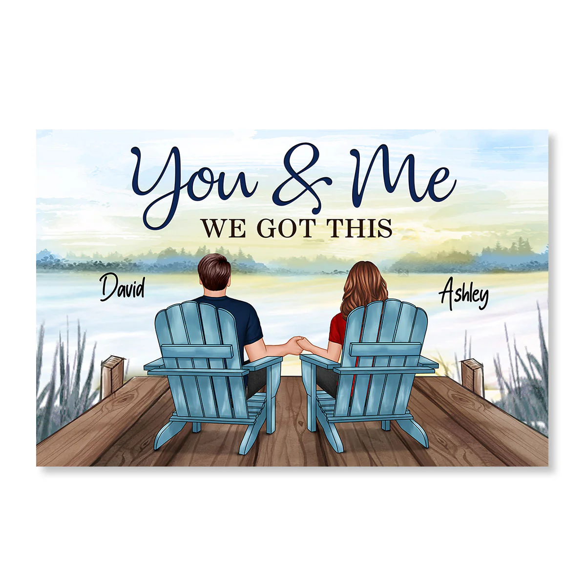 Back View Couple You & Me We Got This Blue Theme Lake View Personalized Horizontal Poster