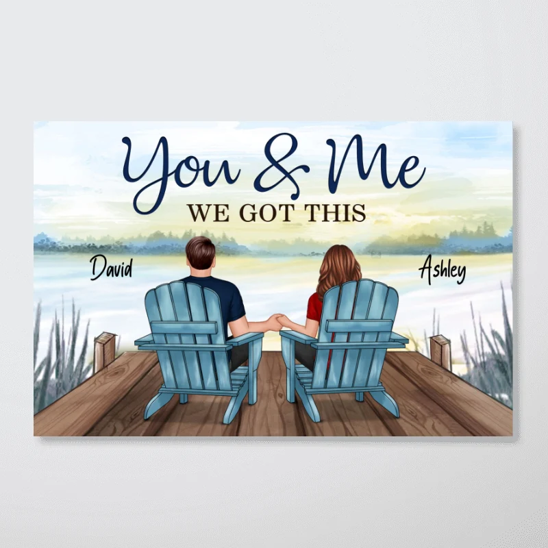 Back View Couple You & Me We Got This Blue Theme Lake View Personalized Horizontal Poster - Image 4