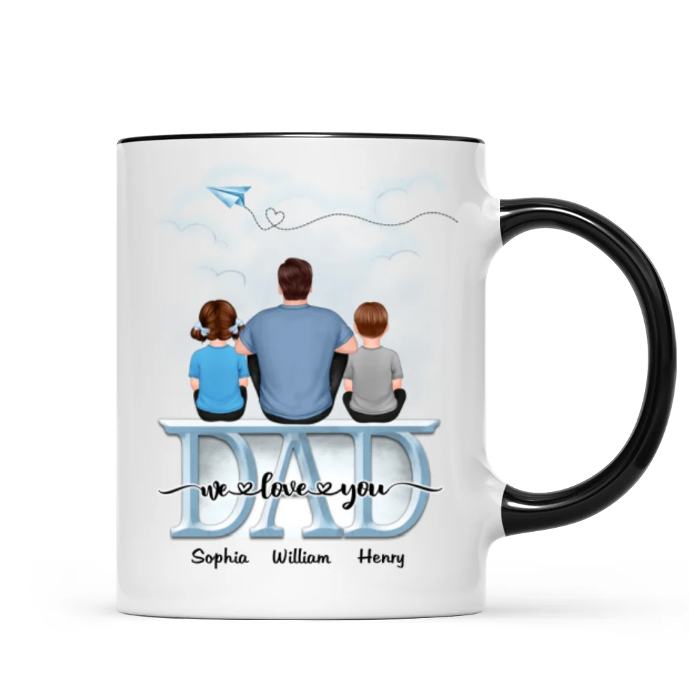 Back View Dad And Children Sitting On Word Father‘s Day Gift Personalized Mug - Image 5
