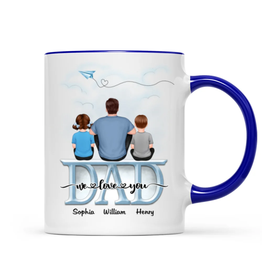 Back View Dad And Children Sitting On Word Father‘s Day Gift Personalized Mug - Image 6