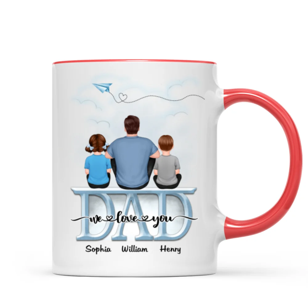Back View Dad And Children Sitting On Word Father‘s Day Gift Personalized Mug - Image 7