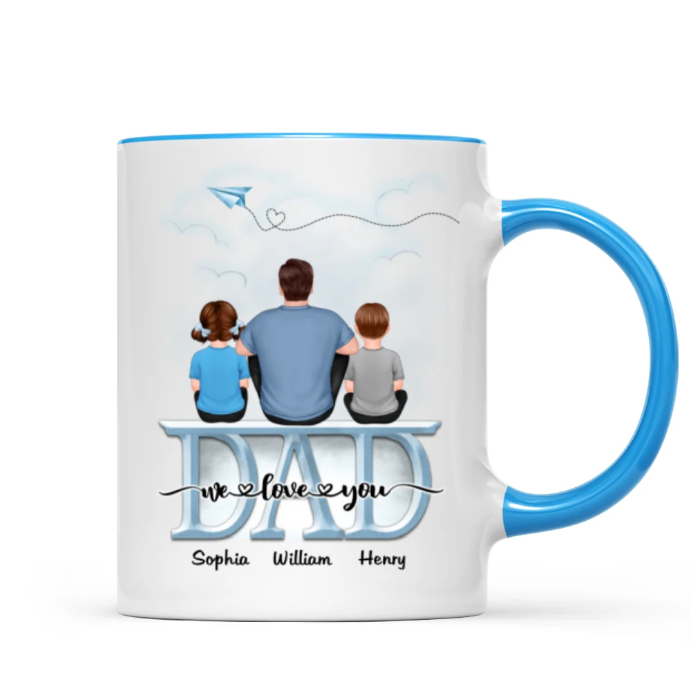 Back View Dad And Children Sitting On Word Father‘s Day Gift Personalized Mug - Image 8