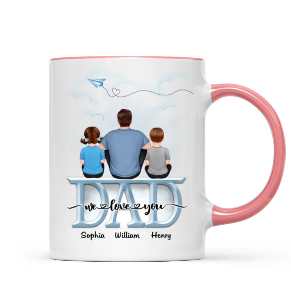Back View Dad And Children Sitting On Word Father‘s Day Gift Personalized Mug - Image 9