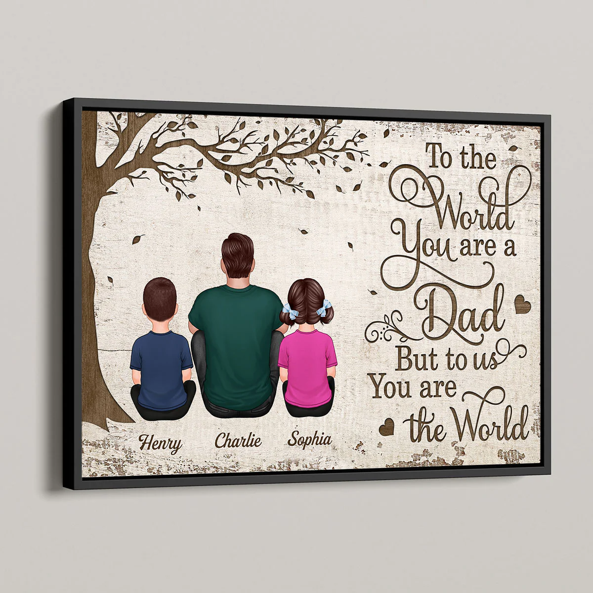 Back View Dad And Kids Dogs Cats Sitting - Personalized Poster - Gift For Dad, Husband - Image 5