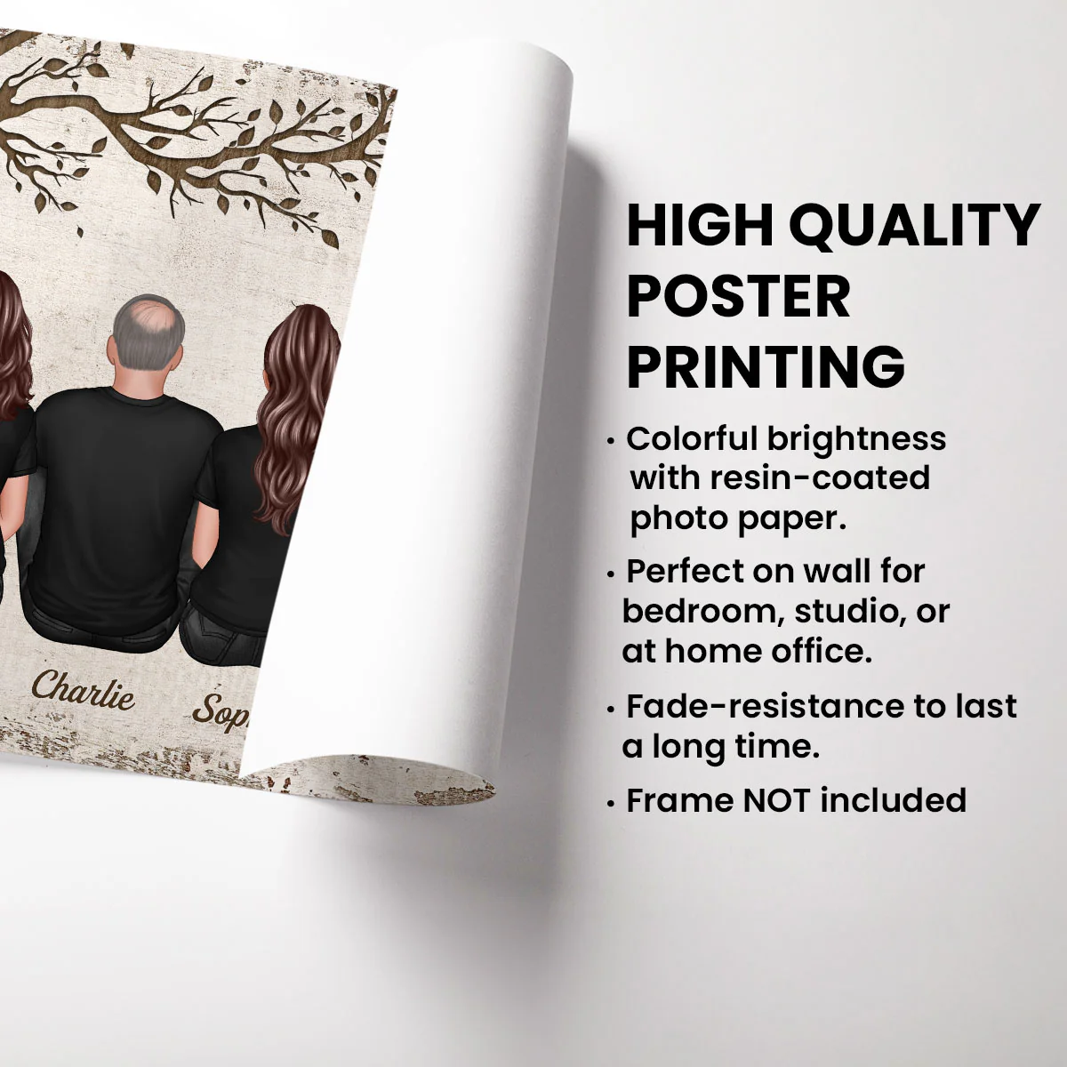 Back View Dad And Kids Dogs Cats Sitting - Personalized Poster - Gift For Dad, Husband - Image 6