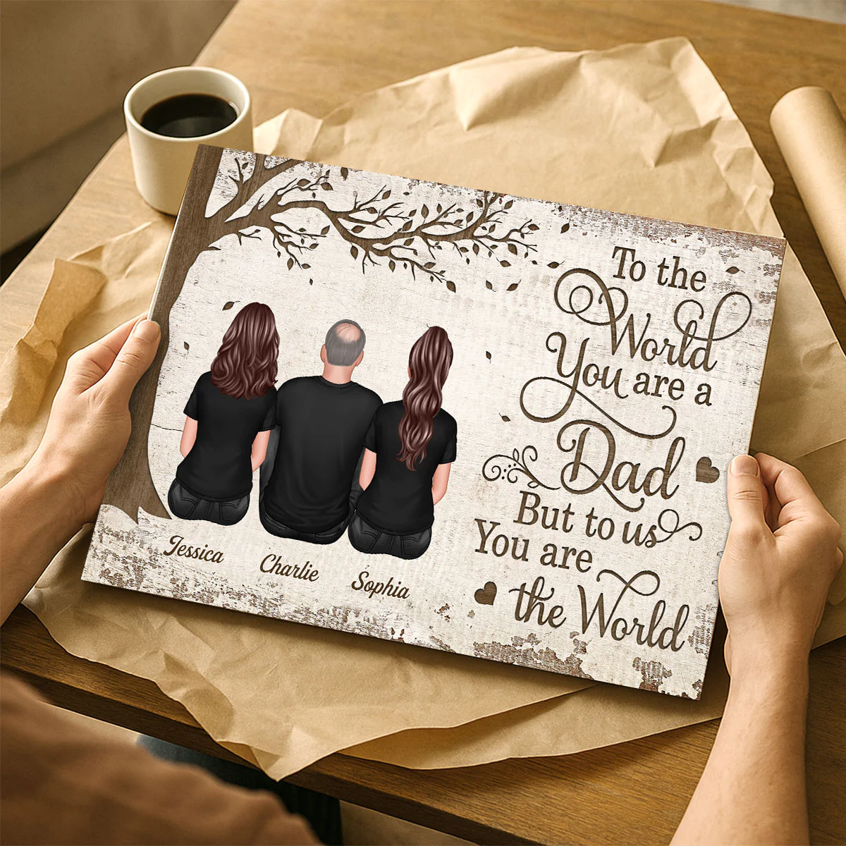 Back View Dad And Kids Dogs Cats Sitting - Personalized Poster - Gift For Dad, Husband - Image 9